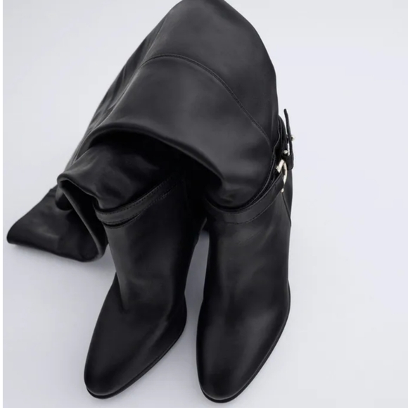 Zara 100% Leather High-Heel Over-the-Knee Boots - Picture 2 of 7